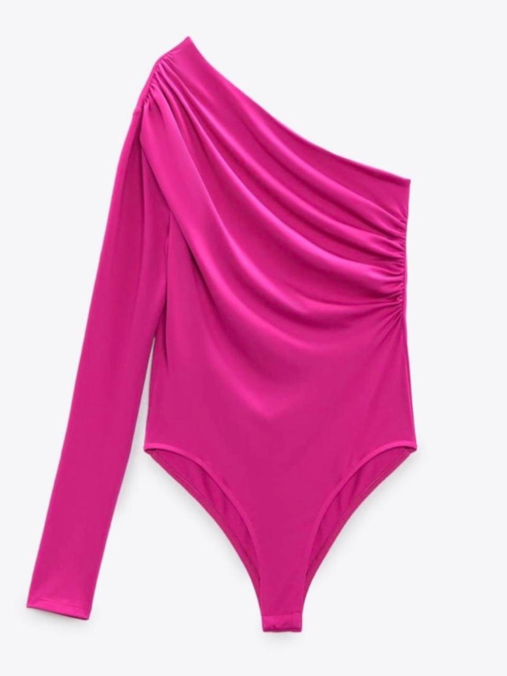 NWT Zara Fuchsia One Shoulder Ruched Bodysuit (Size Medium)
